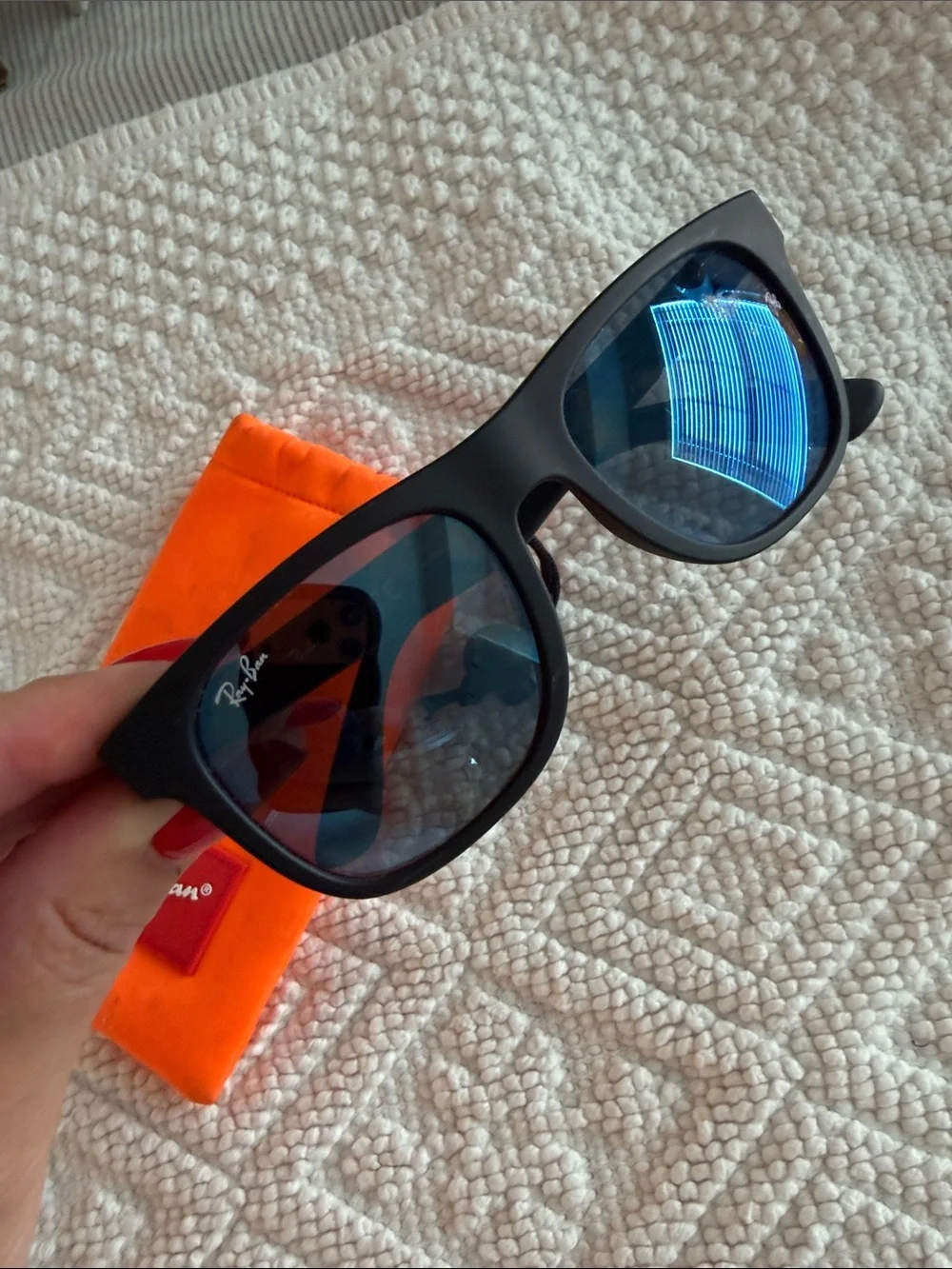 Ray-Ban kids Black Frame Sunglasses with Blue Lenses and Orange Pouch